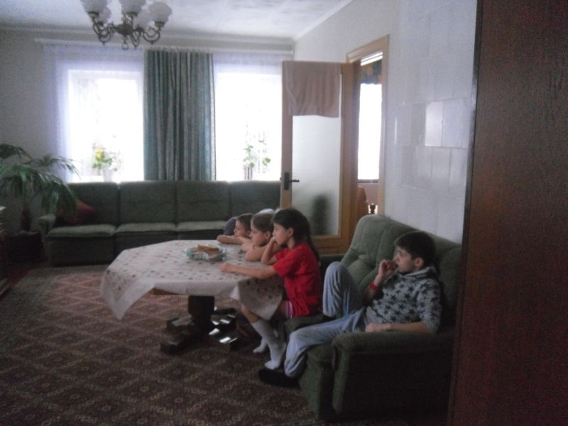 Дети семьи Нины и Андрея Домничей смотрят мультики